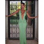 Deep - V Tie - up Slim - fit Backless Solid - color Dress