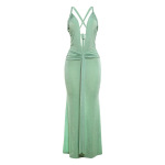 Deep - V Tie - up Slim - fit Backless Solid - color Dress