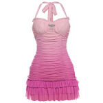 Color - blocked Pleated Slim - fit Halter - neck Bodycon Dress