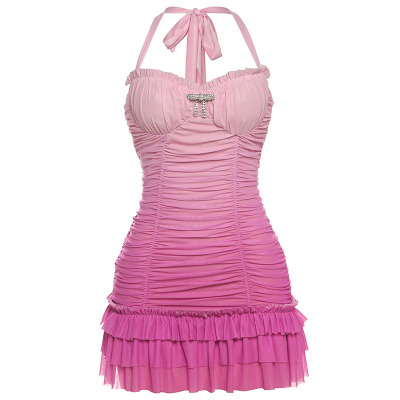 Color - blocked Pleated Slim - fit Halter - neck Bodycon Dress 01