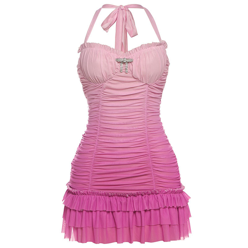 Color - blocked Pleated Slim - fit Halter - neck Bodycon Dress