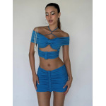 Beaded Cami Top & Pleated Mini Skirt Set 