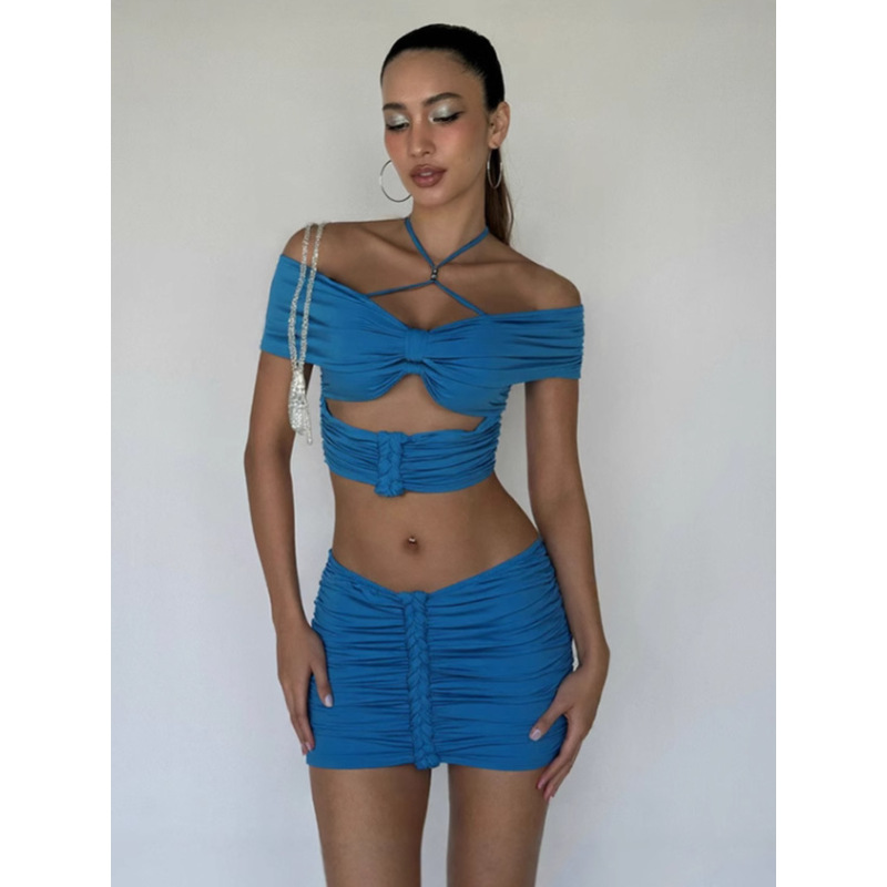 Beaded Cami Top & Pleated Mini Skirt Set 