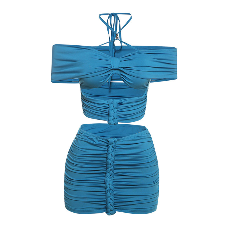 Beaded Cami Top & Pleated Mini Skirt Set 