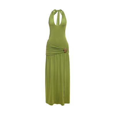Backless Pleated Split Dress 01