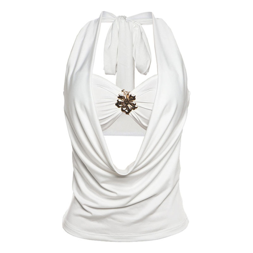 Piled - collar Backless Slim - fit Bustier Top
