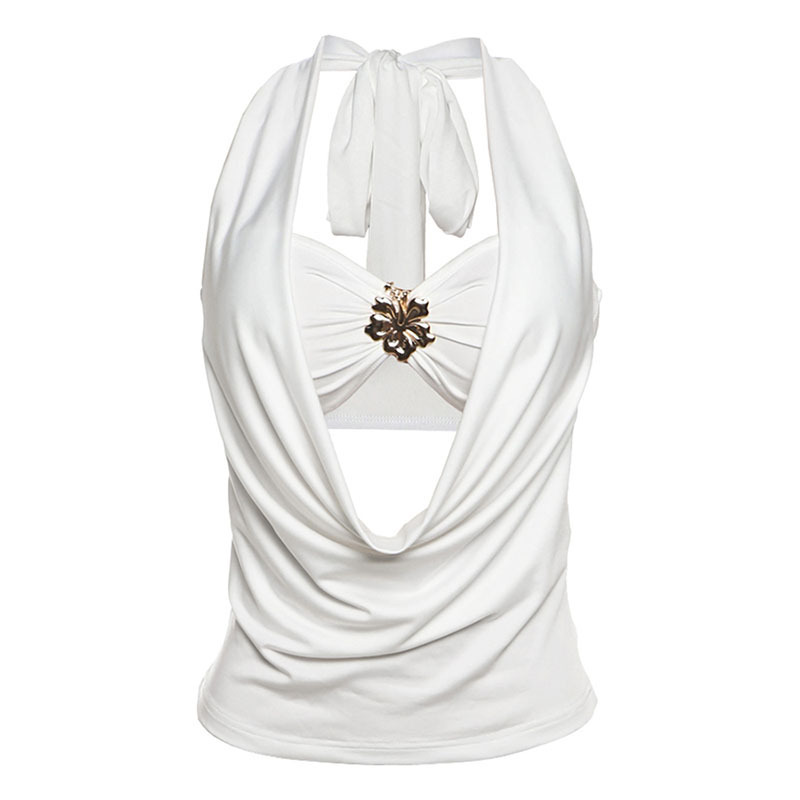 Piled - collar Backless Slim - fit Bustier Top