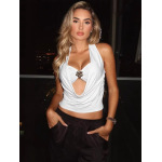 Piled - collar Backless Slim - fit Bustier Top