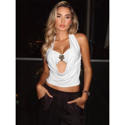 Piled - collar Backless Slim - fit Bustier Top 02