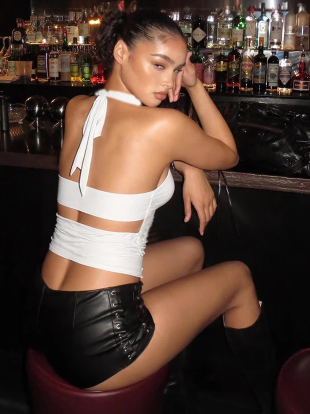 Piled - collar Backless Slim - fit Bustier Top