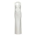 Slim - fitting Hollow - out Shawl - collar Gown Dress 