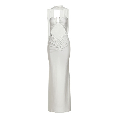 Slim - fitting Hollow - out Shawl - collar Gown Dress  01