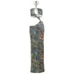 Hollow - out Halter Tie - up Slim - fit Print Split Dress