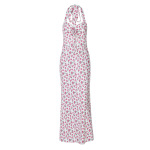 Sweet Floral Backless Halter Neck Sleeveless Midi Dress