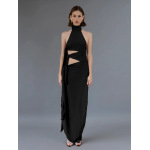 Tie - Up Long Open - Front Halter Neck Dress