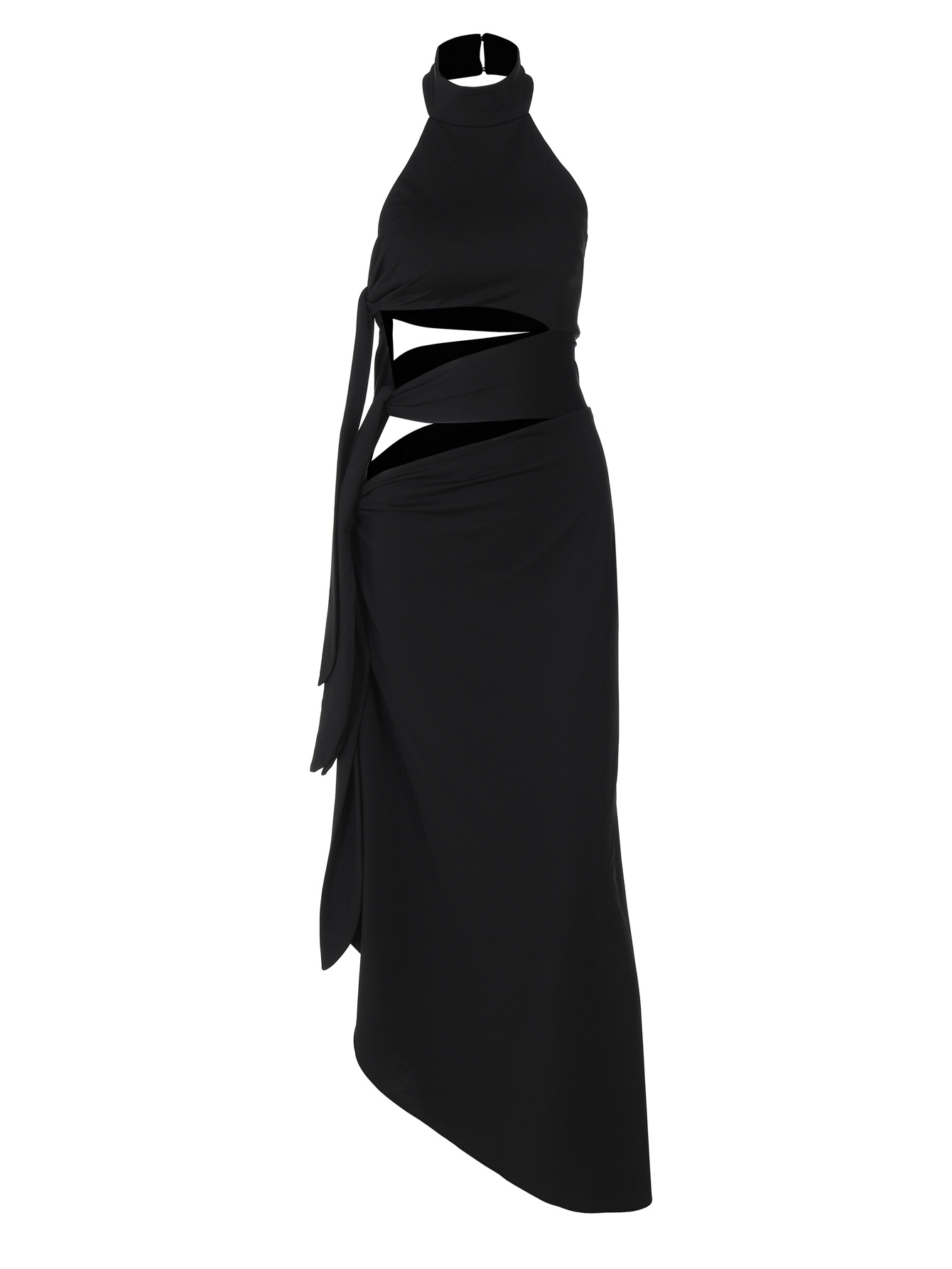 Tie - Up Long Open - Front Halter Neck Dress