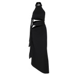 Tie - Up Long Open - Front Halter Neck Dress