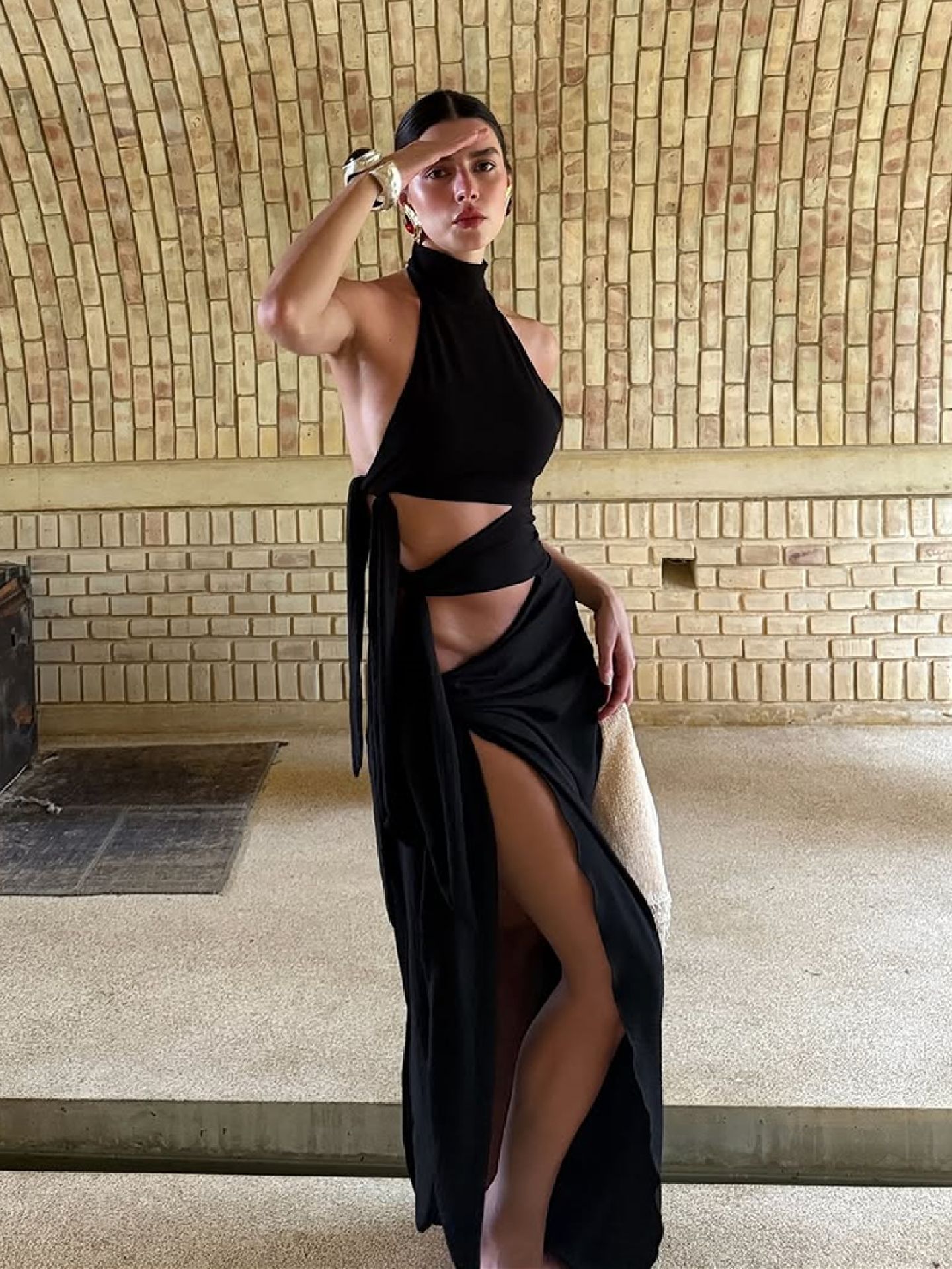 Tie - Up Long Open - Front Halter Neck Dress