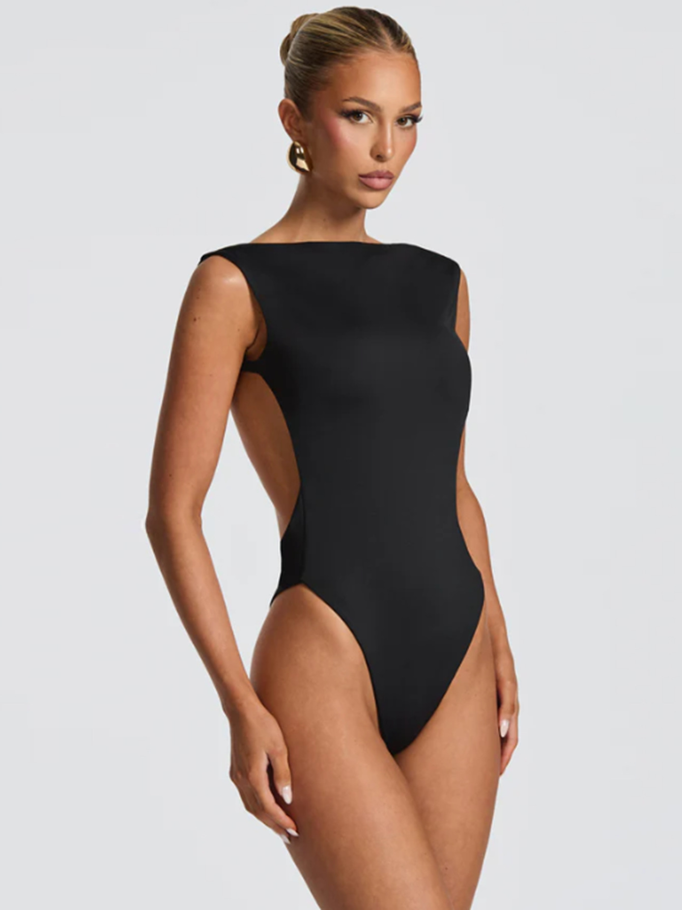 Sleeveless Bodysuit with Metal - Trimmed Split Maxi Dress Set