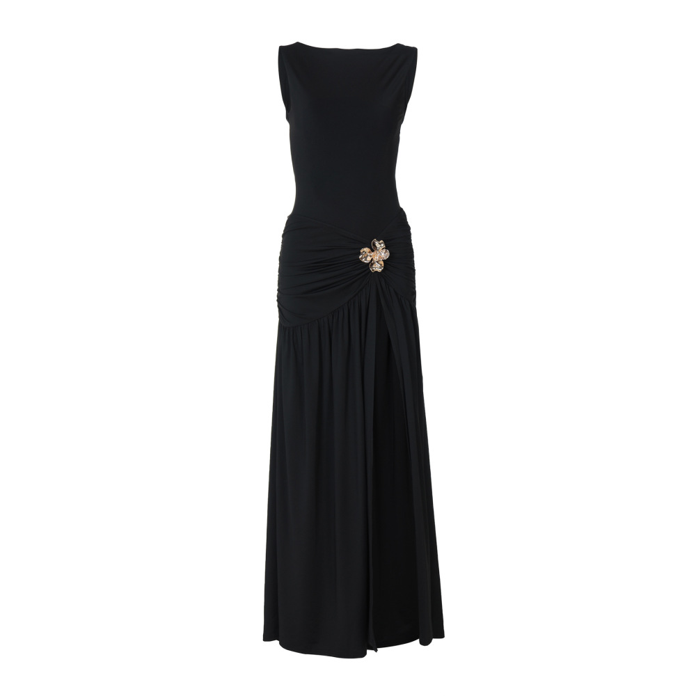 Sleeveless Bodysuit with Metal - Trimmed Split Maxi Dress Set