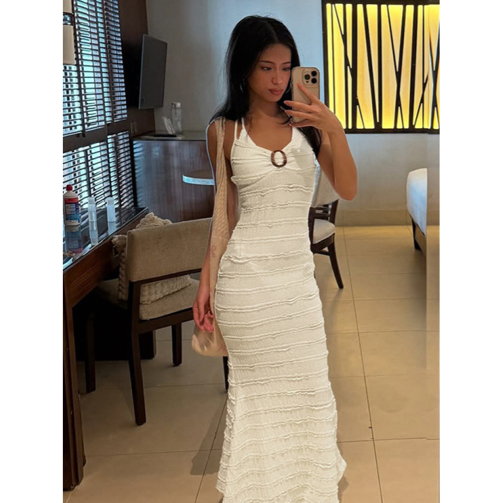 French Sexy Slim - fit V - neck Halter Dress