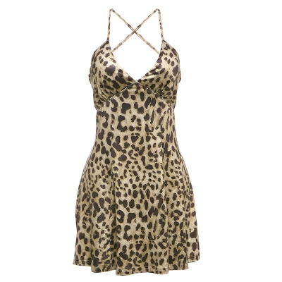 Leopard - print V - neck Bodycon Backless Cami Dress 01