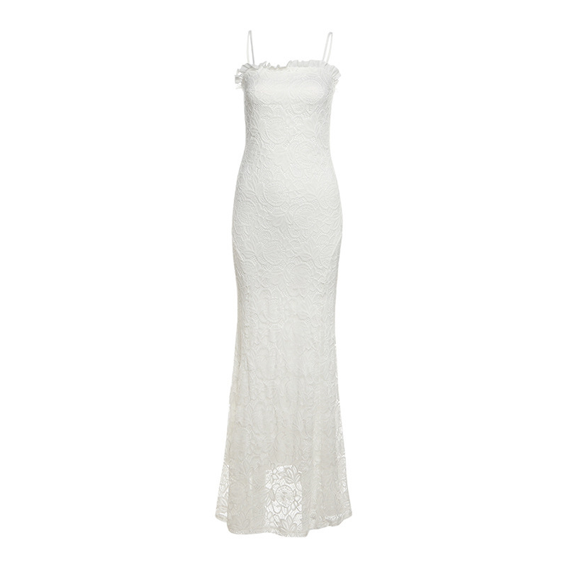 Solid Mesh Spliced Hollow - out Slim Fit Cami Dress