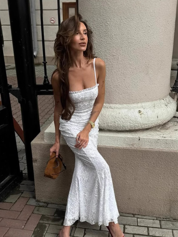 Solid Mesh Spliced Hollow - out Slim Fit Cami Dress