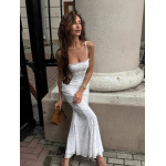 Solid Mesh Spliced Hollow - out Slim Fit Cami Dress
