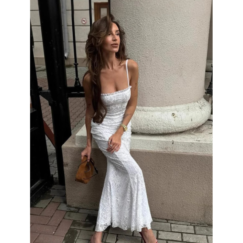 Solid Mesh Spliced Hollow - out Slim Fit Cami Dress