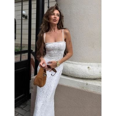 Solid Mesh Spliced Hollow - out Slim Fit Cami Dress 02