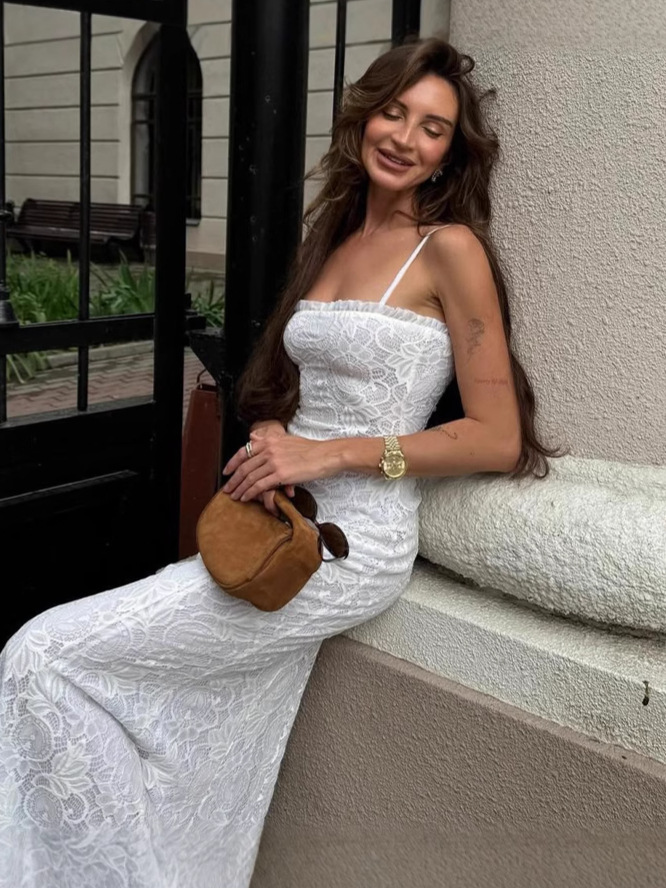 Solid Mesh Spliced Hollow - out Slim Fit Cami Dress