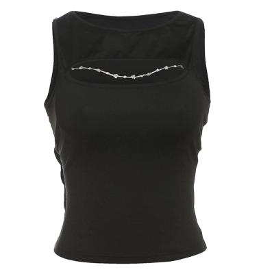 Chain - Spliced Fitted Sexy Hollow - Out Round - Neck T - Shirt Tank Top 01