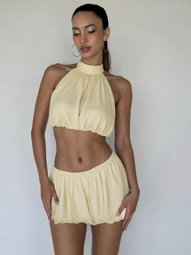 Halter Cropped Top & Bodycon Mini Skirt Set 