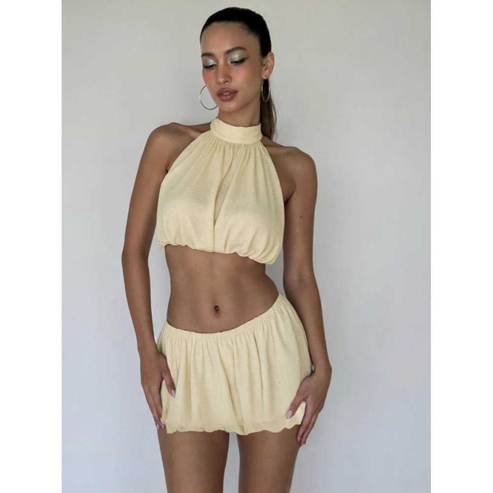Halter Cropped Top & Bodycon Mini Skirt Set 