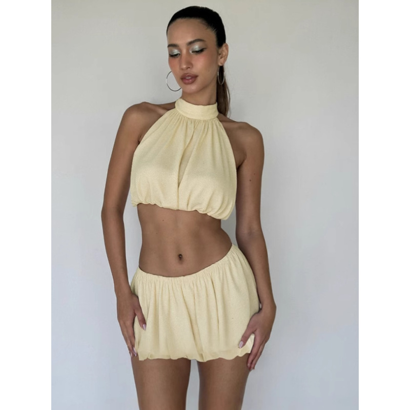 Halter Cropped Top & Bodycon Mini Skirt Set 