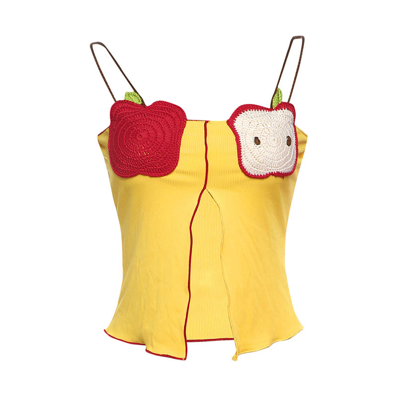 Hook - Knit Fruit - Pattern Crop Top with Color - Blocked Waist Exposure 