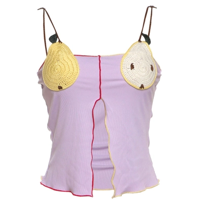 Hook - Knit Fruit - Pattern Crop Top with Color - Blocked Waist Exposure  02