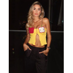 Hook - Knit Fruit - Pattern Crop Top with Color - Blocked Waist Exposure 