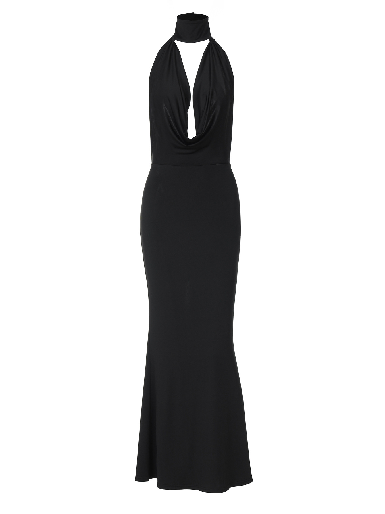 Backless Wrap Neck Bodycon Slit Dress