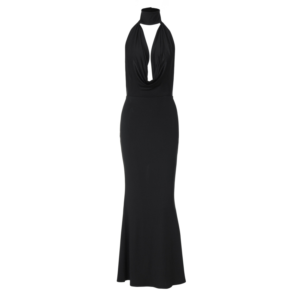 Backless Wrap Neck Bodycon Slit Dress