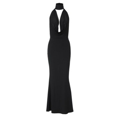 Backless Wrap Neck Bodycon Slit Dress 01