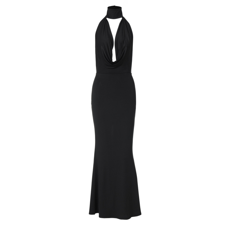 Backless Wrap Neck Bodycon Slit Dress