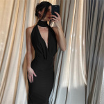 Backless Wrap Neck Bodycon Slit Dress
