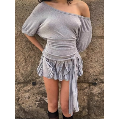 Strappy Oblique - necked Slim - fitting Sexy Pencil Mini Dress 02