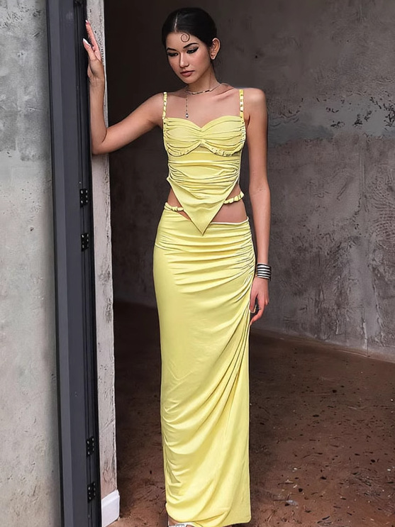 Ruffled Cami Top and Bodycon Skirt Set