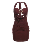 Backless Dress with Net Yarn Inner Camisole Two - piece Set