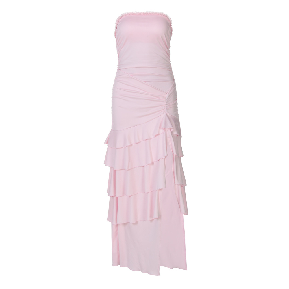 Ruffled Mermaid Halter Long Split Dress 