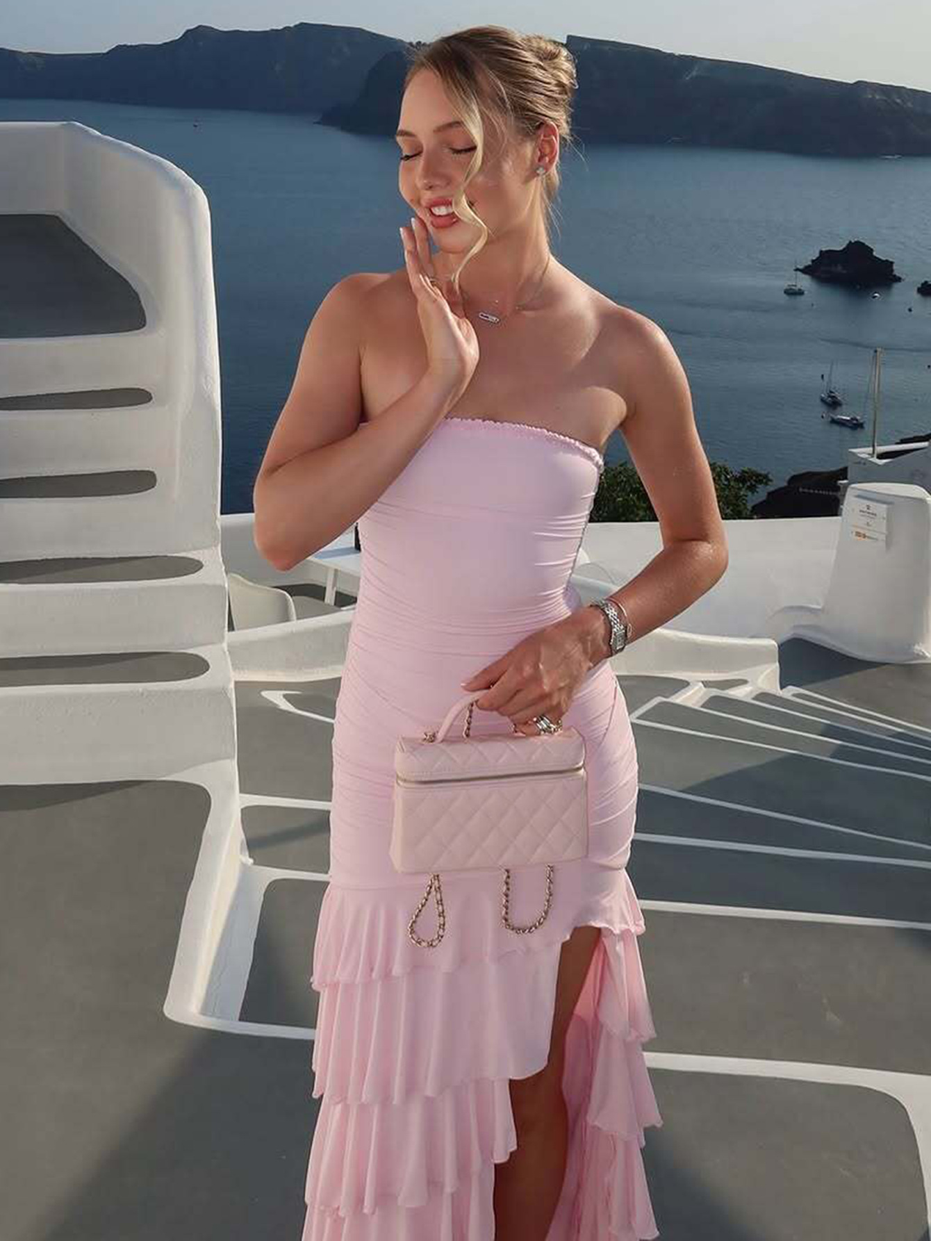 Ruffled Mermaid Halter Long Split Dress 