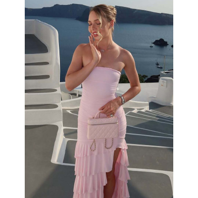 Ruffled Mermaid Halter Long Split Dress  02
